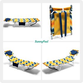 Beach Lounge Chair, Backpack Reclining Beach Chairs Lay Flat, Face Down Tanning Chair, Folding Camping Chairs Portable Camp Cot with Backpack Straps f (Color: Orange Wave)